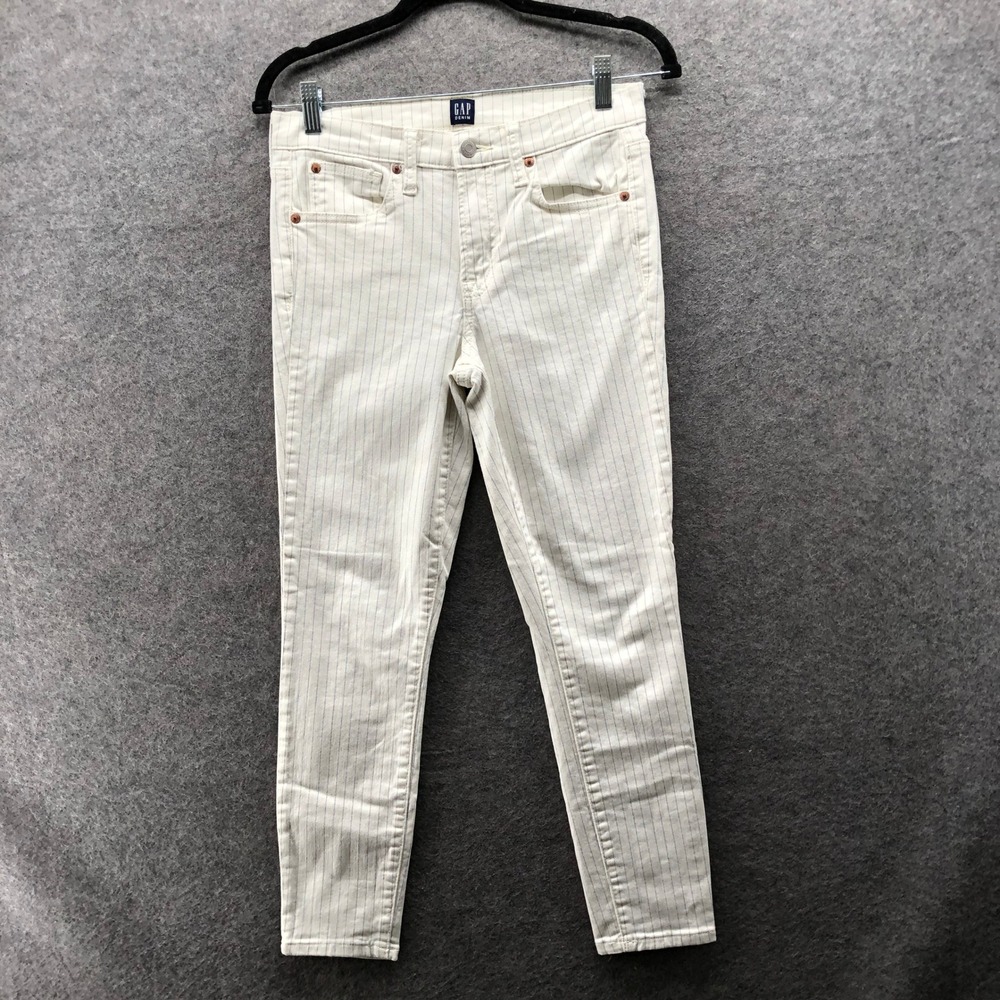 Gap True Skinny Ankle Jeans Womens 27 White Blue Stripe Mid Rise Stretch